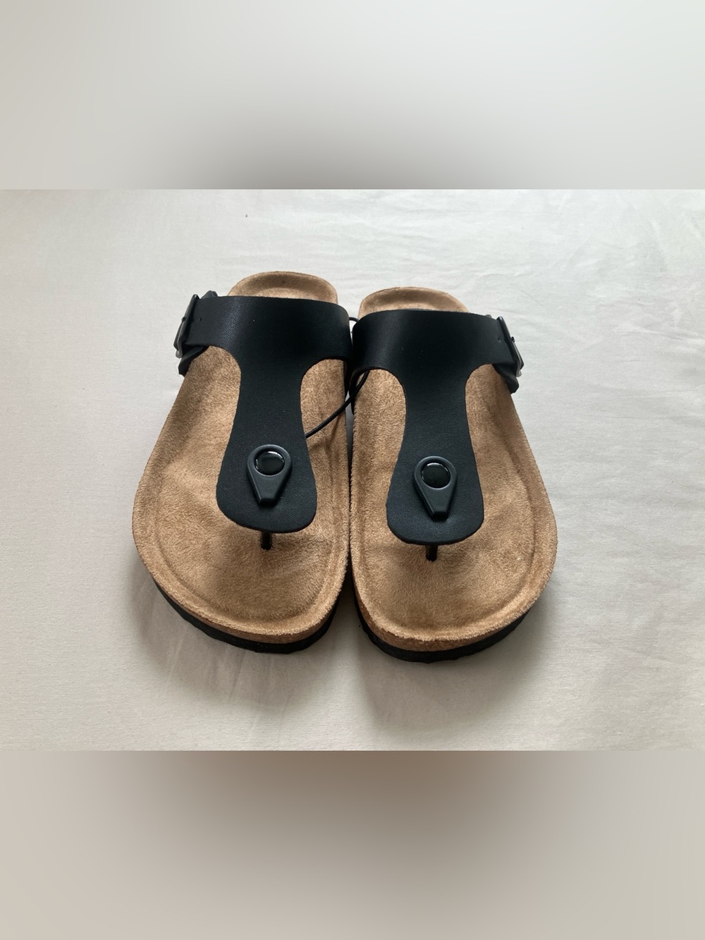 Joe Fresh Buckled T-Strap Sandals Size 7 Black Cork Footbed NWT - Picture 6 of 11